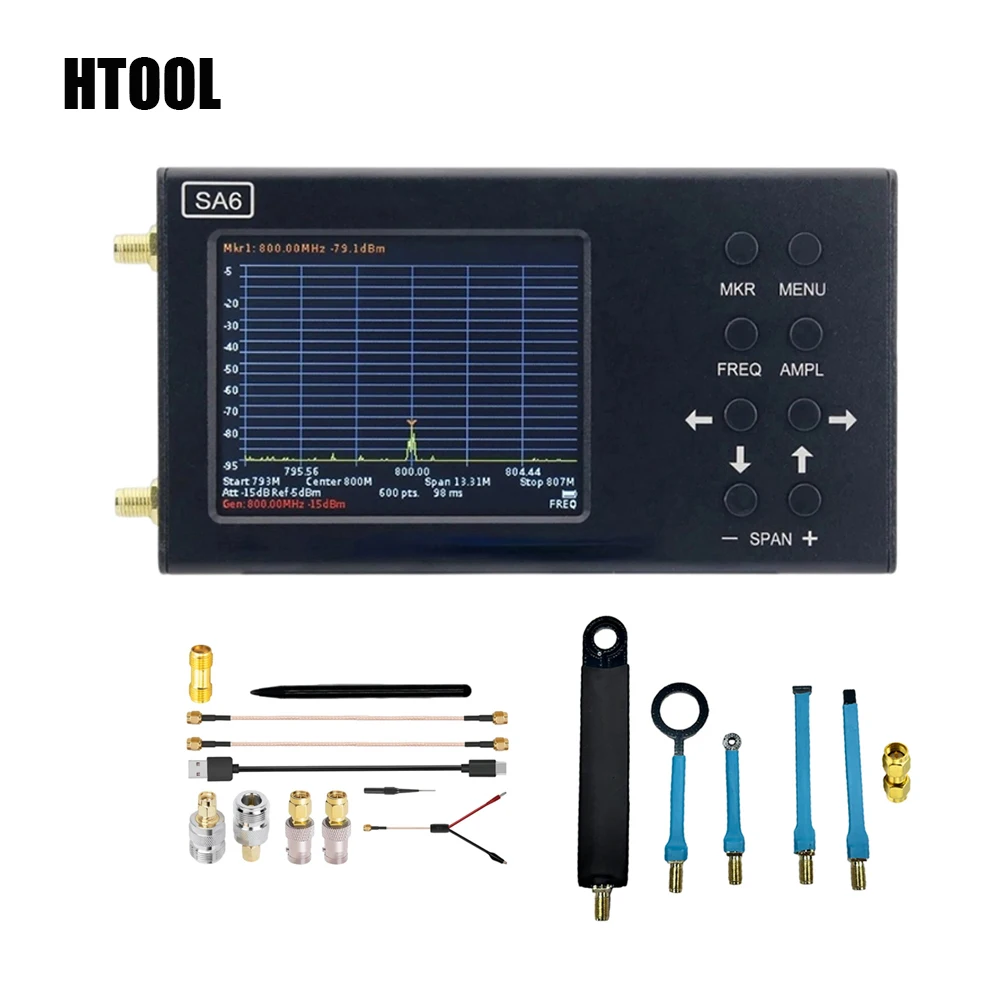 HTOOL SA6 Spectrum Analyzer 6GHz Signal Generator 3.2 inch Touch Screen Portable 35~6200 MHz RF Input PC Control Battery