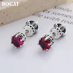 BOCAI  New Real S925 Silver Jewelry light luxury heavy crown design zircon reversible wearable trendy Man and Woman Earrings