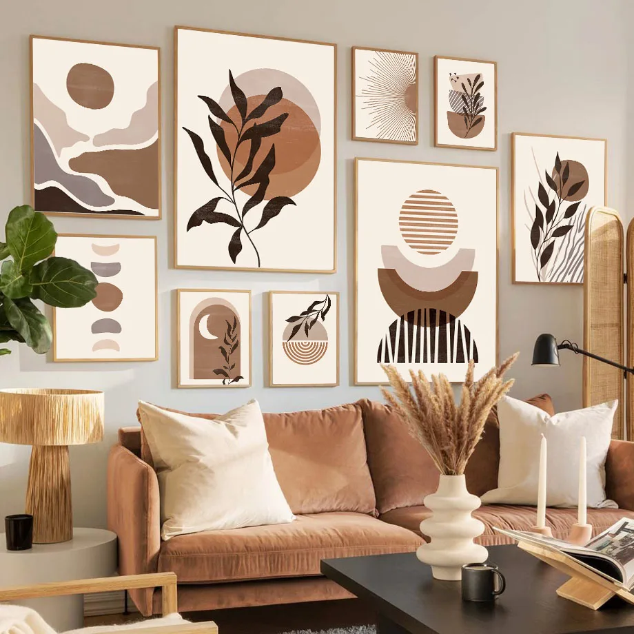 Boho Brown Beige Abstract Posters And Prints Mid Century Modern Wall Art Canvas Painting Art Mural Picture For Living Room Decor