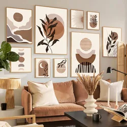 Boho Brown Beige Abstract Posters And Prints Mid Century Modern Wall Art Canvas Painting Art Mural Picture For Living Room Decor