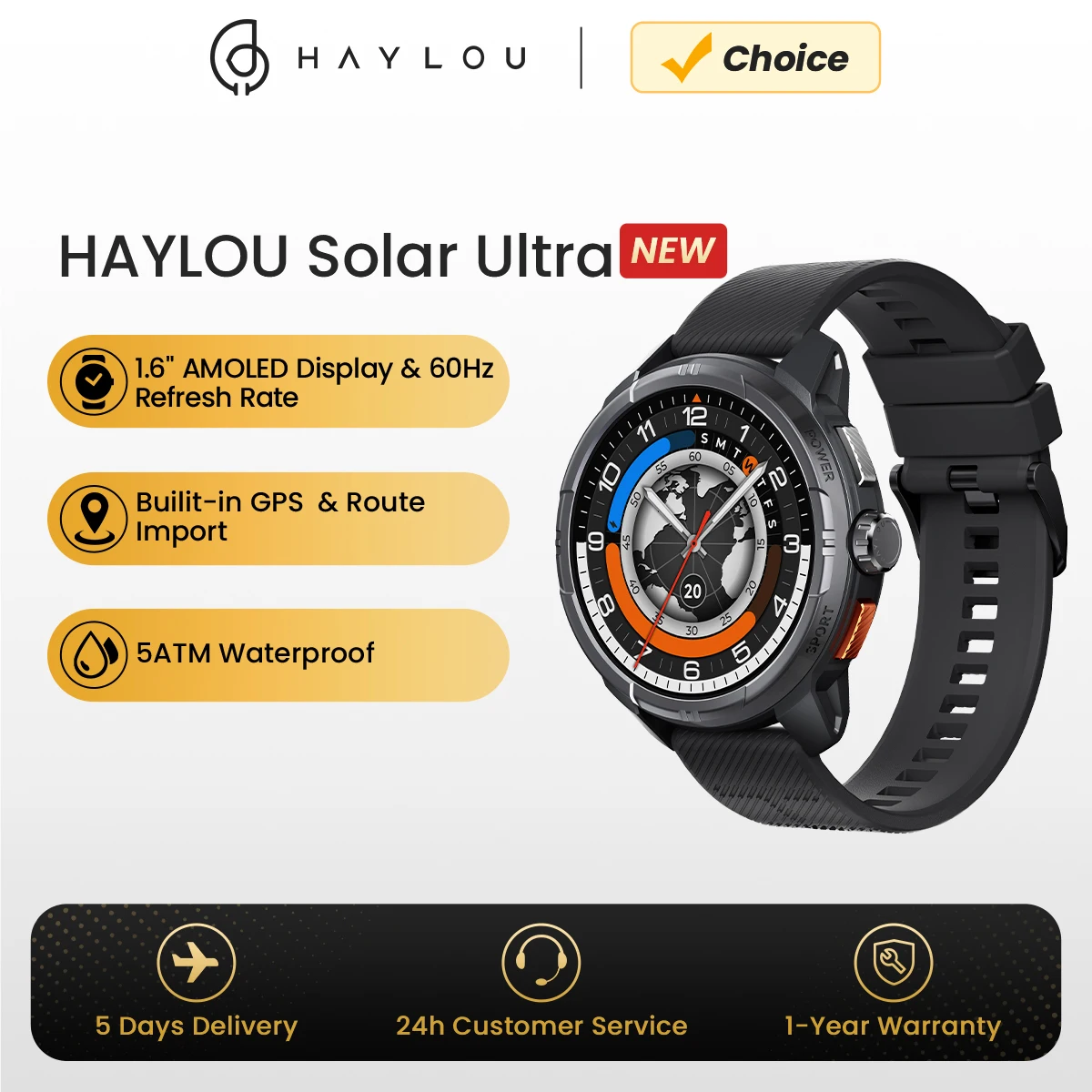 

Смарт-часы HAYLOU Solar Ultra GPS, 1,6-дюймовый AMOLED-дисплей, частота обновления 60 Гц, звонки по Bluetooth, водонепроницаемость 5 АТМ, спортивные смарт-часы