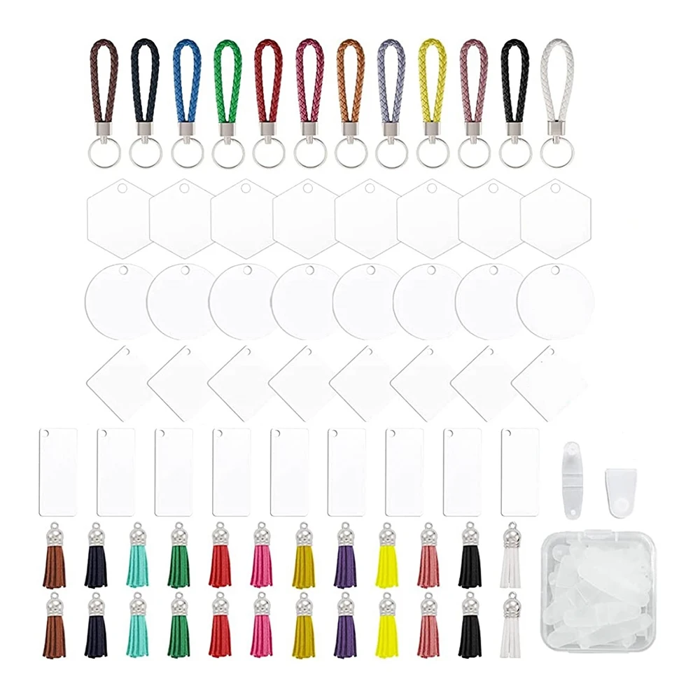 Acrylic Keychain Blanks Kit, Including Key Rings,Key Chain, Tassels, Woven Keychains for DIY Keychain Vinyl Crafting