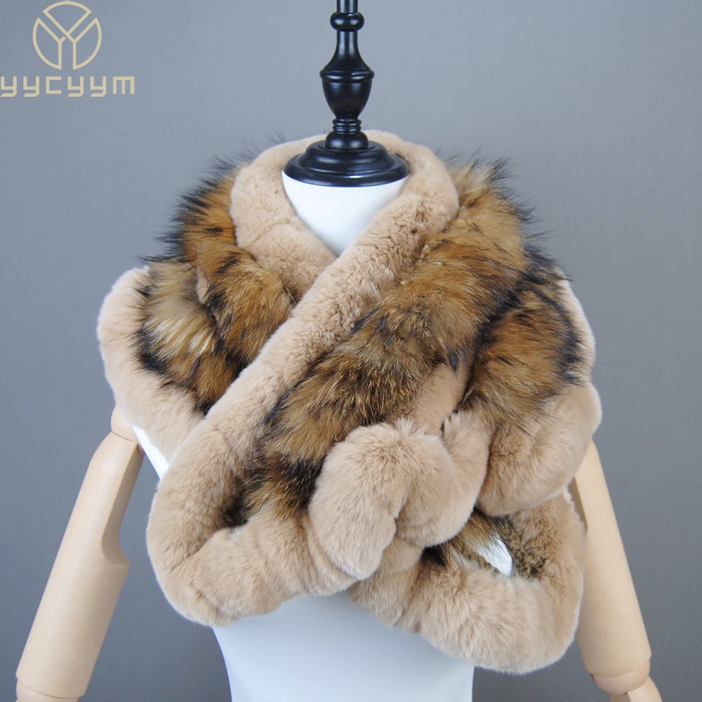 

Genuine Rex Rabbit Fur Scarf With Fox Fur Women Winter Warm Scarves Trendy Elegant Natural Rex Rabbit Fur Ring Scarves Female