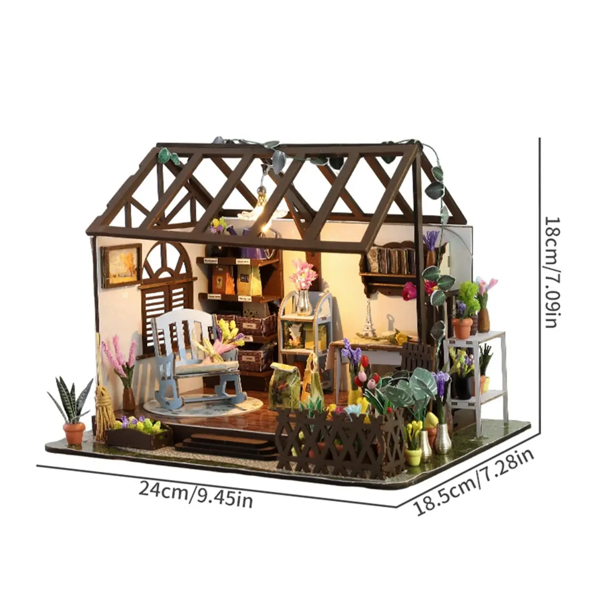 DIY Wooden Miniature Building Kit Doll Houses with Furniture, Flower Cabin Casa Dollhouse, Handmade Mini Houses Toys