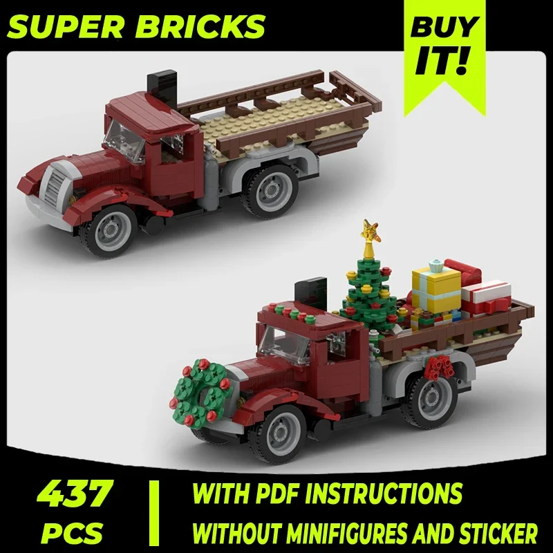 City Vehicle Model Moc Building Bricks Old City Truck Christmas Truck Technology Blocks Gifts Christmas Toys DIY Sets Assembly