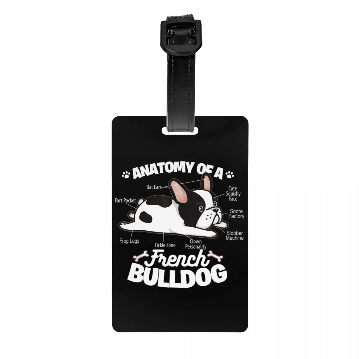 Custom Anatomy Of A French Bulldog Luggage Tag With Name Card Pet Animal Dog Privacy Cover ID Label for Travel Bag Suitcase