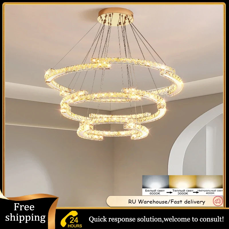 

Nordic crystal chandelier Chrome ceiling chandelier living room LED chandelier kitchen pendant lights room decor light fixture