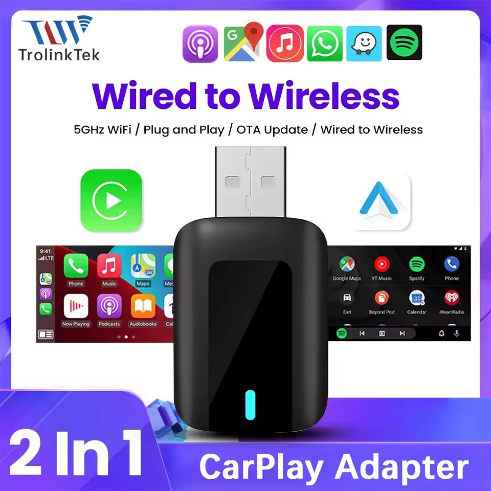 

Беспроводной адаптер 2-в-1 для CarPlay и Android Auto 2026 года: быстрое подключение, Plug & Play, USB-донгл для умных автомобильных систем, для автомобилей с проводным CarPlay