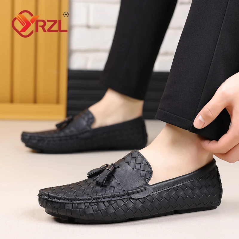 YRZL Luxury Mens Black Loafers Soft Moccasins Slip on Shoes Man High Quality Mens Shoes Casual Comfortable Driving Shoes Men