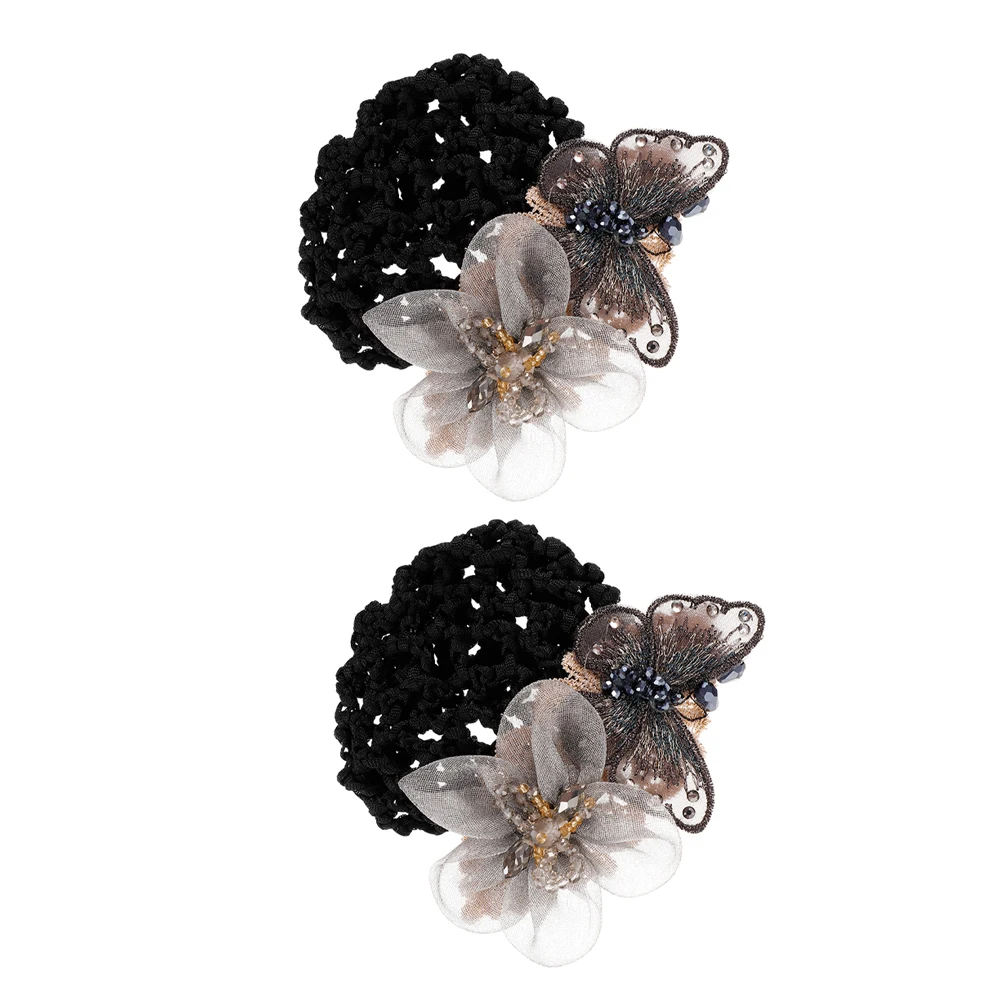 

2pcs Bun Hair Net For Women Girls Butterfly Decor Hairnet Cover Accessory Soft Stylish Elegant Dance Wedding Party Use Hair