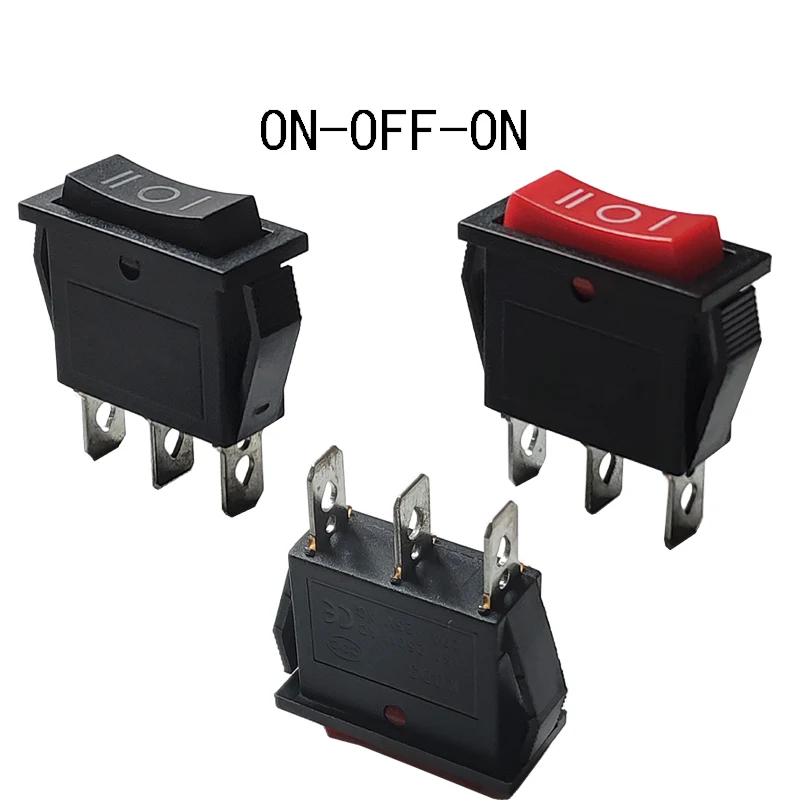 KCD3 ON OFF ON 3Pin Rocker Switch No Light Single Pole Panel Hole 10.5x29mm Boat Seesaw Switch 16A 250V / 20A 125V AC Red Black