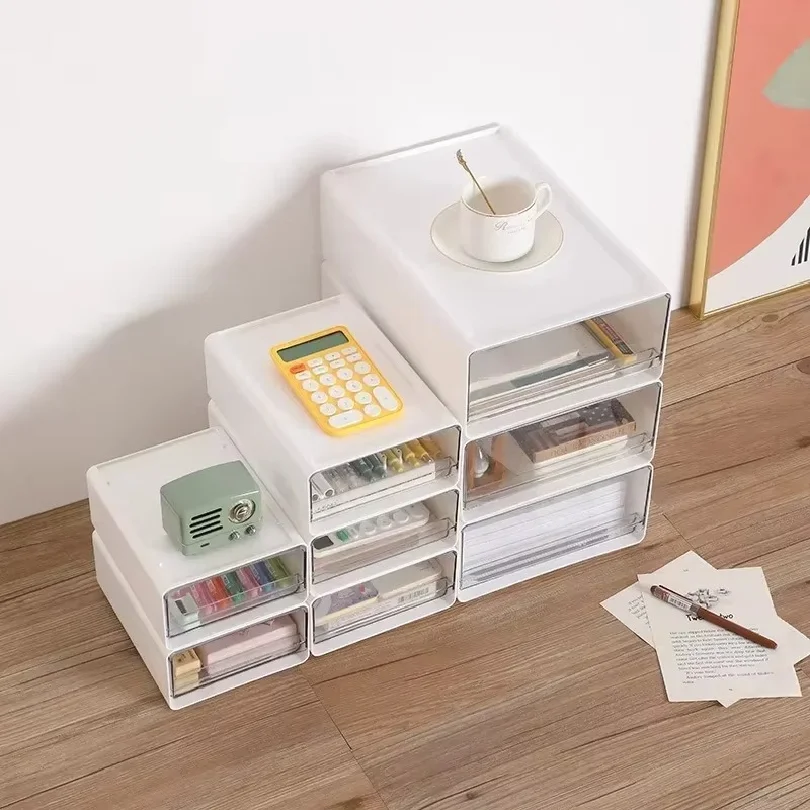 For Bedroom Study Stack Combination Portable Storage Cabinet Transparent Desktop Storage Box Drawer Type Office File Storage Box