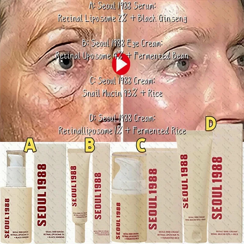 SEOUL 1988 vitamina C cuidado de las arrugas 4% Retinol Ginseng suero aclara las líneas finas crema reafirmante para los ojos hidratante conjunto de cuidado de la piel coreano