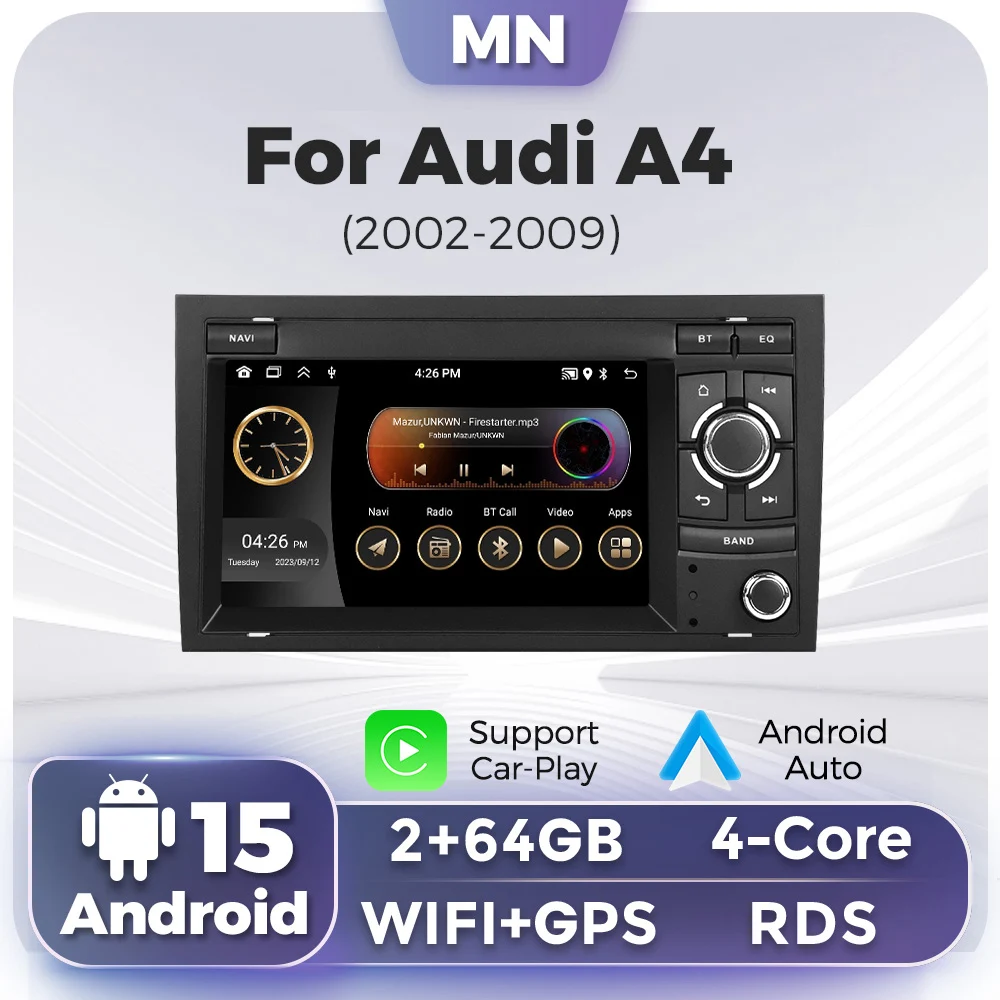 For Audi A4 2 3 B6 B7 S4 RS4 2000-2009 Android 15 Car Radio Carplay GPS Navigation Central Multimedia Intelligent audio system