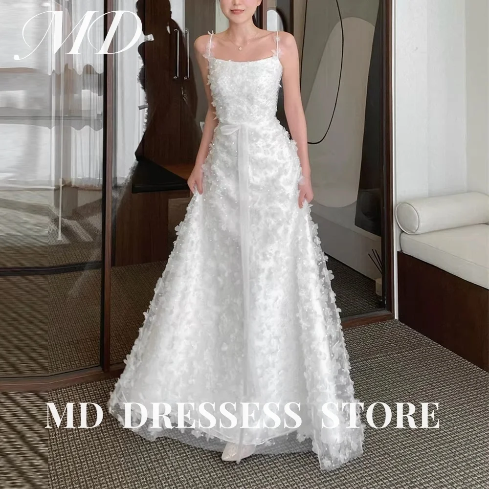 

MD Spaghetti Strap A-line Tulle Wedding Dress Bead Korea Photoshoot Floor-Length Corset Customized Bride Gowns Corset 웨딩드레스 2025