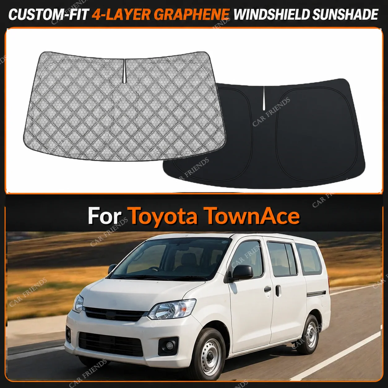 For Toyota TownAce Custom-Fit 4-Layer Graphene Windshield Sunshade Reflective Gray-Silver Surface Helps Reduce Direct Sunlight