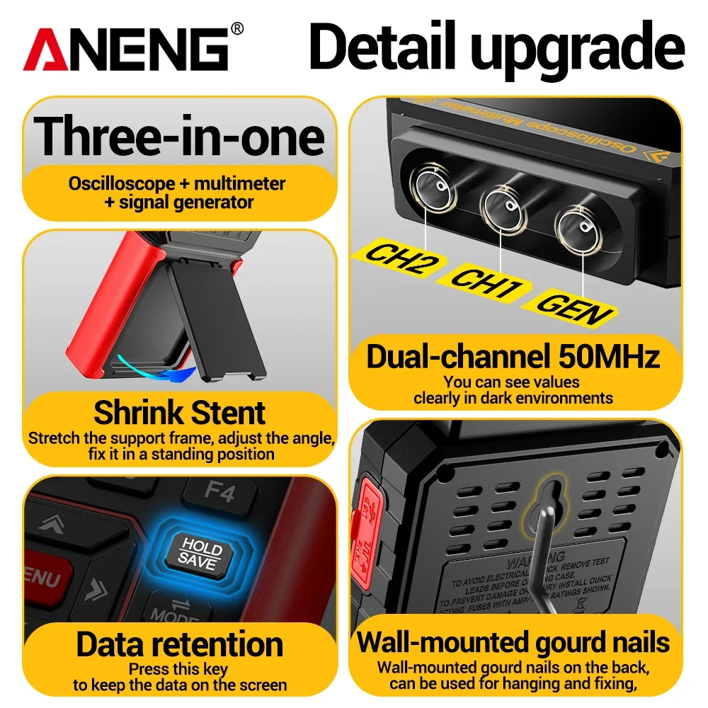 ANENG AOS05 Multifunctional 50MHz Portable Digital Oscilloscope Multimeter Signal Generator 3-in-1 Dual Channel Maintenance Tool