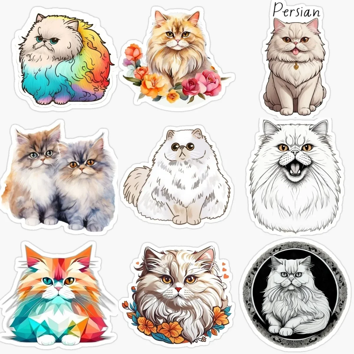 

Creative Persian Cat Pets Cute Catoon PVC Material Sticker for Decorate Fridge Room Wall Door Window Car Decal Accessories