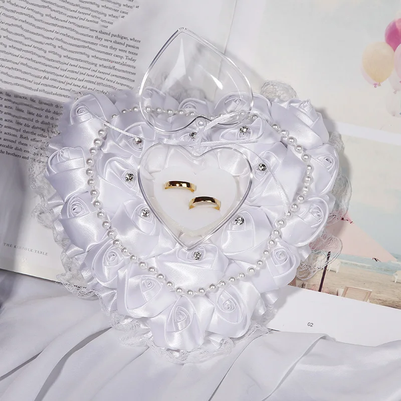 Романтическое свадебное кольцо в западном стиле со сверкающими бриллиантами и жемчугом, можно повесить, обруч-кольцо, коробка, искусственная Подушка, свадебные принадлежности