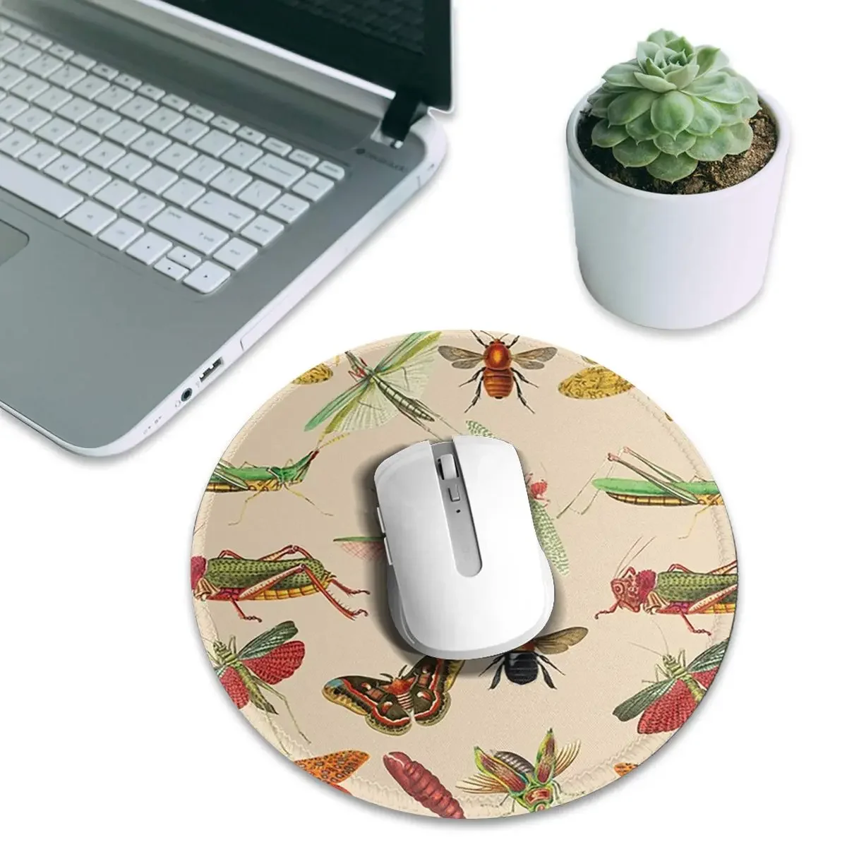 Vintage Bugs And Insects Illustration Round Mouse Pad Computer Keyboard Mouse Mat Gaming PC Desk Mat Office Table Mats