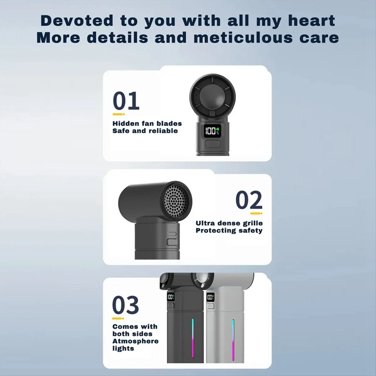 

HGHO Summer Handheld Mini Violent Fan Adjustment Lighting Folding USB Rechargeable Blower Mini Turbo Blower Turbo Fan