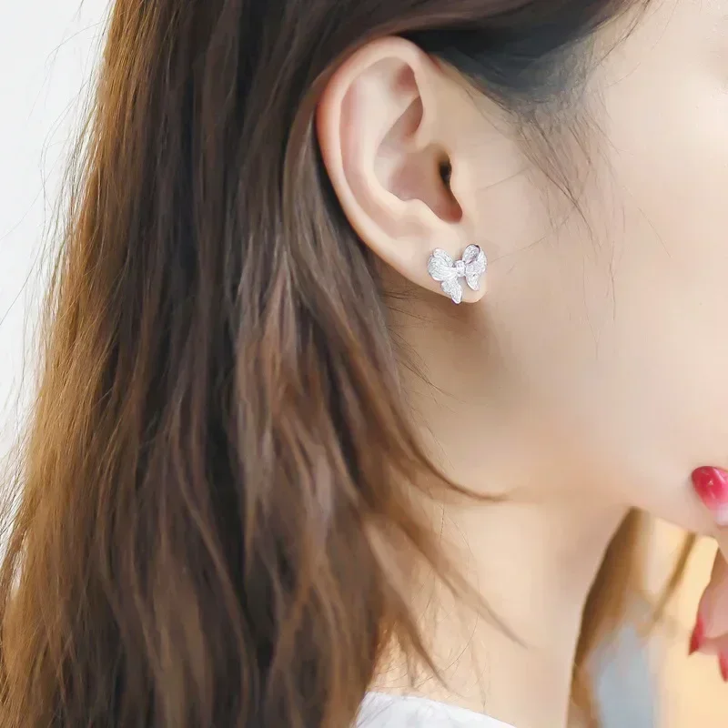 Huitan Romantic Bowknot Women Stud Earrings Full Paved Shiny Crystal Zircon Delicate Girl Accessories Fashion  Jewelry