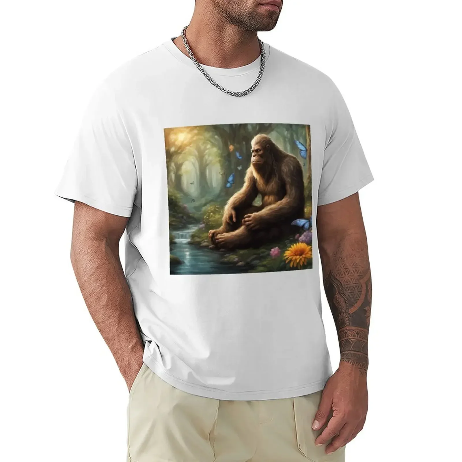 Bigfoot by a stream T-shirt Blouse quick-drying customizeds black t shirts for men