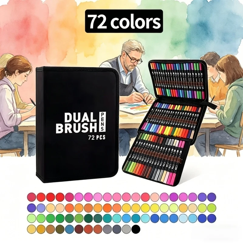 

72 Colors Dual Tip Brush Marker Pens Watercolor Fine Liner Manga Drawing Art Supplies Painting Stationery for Artist Student