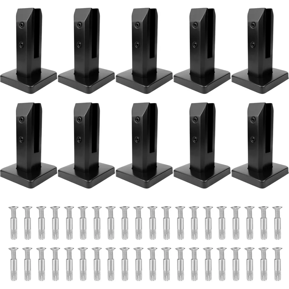 Glass swimming pool fence socket, matte black railing clamp bracket for deck balcony glass railing handrails (10 pieces set)