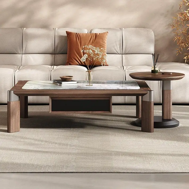 HYS medieval style marble coffee table with edge rectangle Chinese simple household minimalist combination