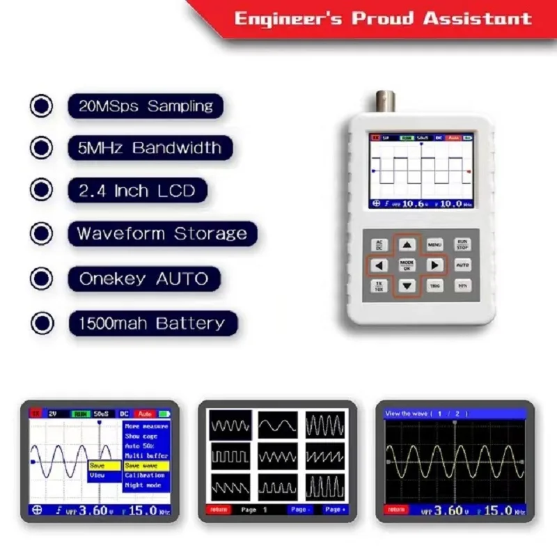 FNIRSI DSO Pro Digital Oscilloscope 5M Bandwidth 20MSps Sampling Rate Multifunction Square Wave Signal Generator Multimeter