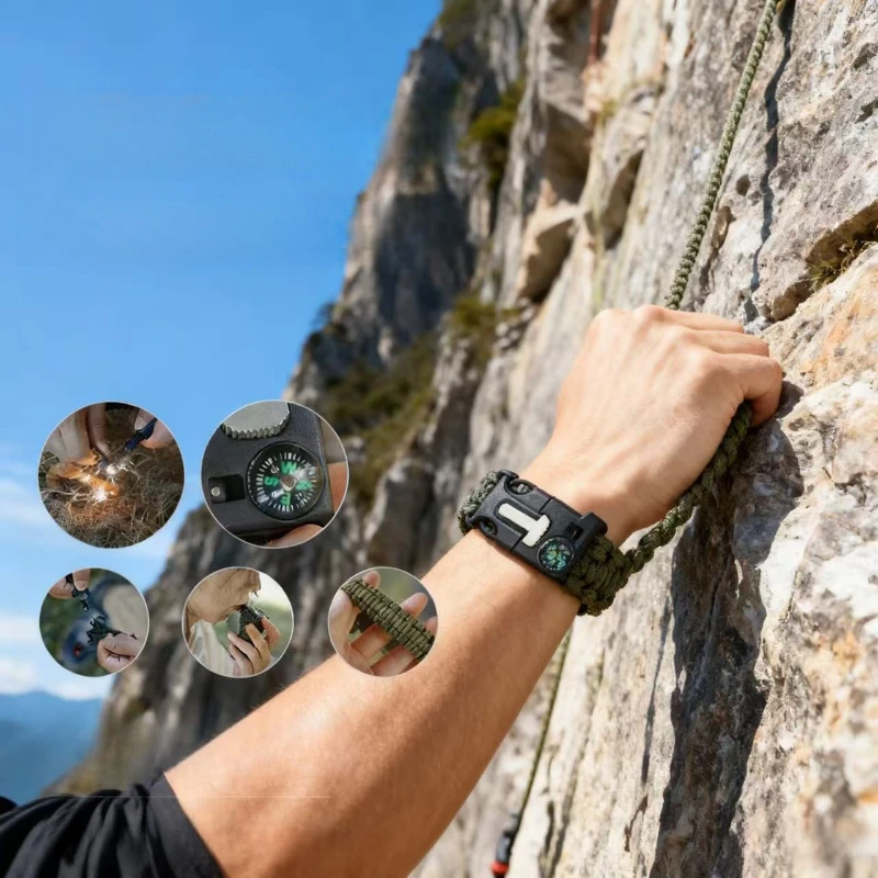Rope Bracelet - Multi-Functional Design for Self-Rescue Emergency Self-Defense, Suitable for Outdoor Mountain Climbing Surviva