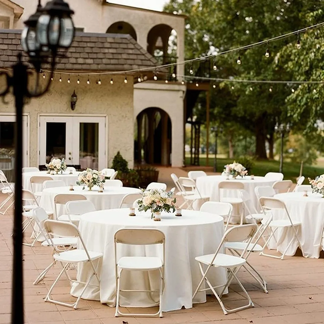 

WZQA 8 Pack Round Tablecloth, 84 Inch White Disposable Table Covers PEVA Waterproof Plastic Round Tablecloths (White)