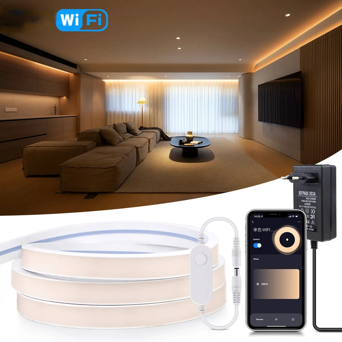 Tuya Smart WiFi APP DC 24V COB Light LED Strip Neon Silica Gel Tape Backlight DIY Home Decoration work with Alexa Google Home Mi