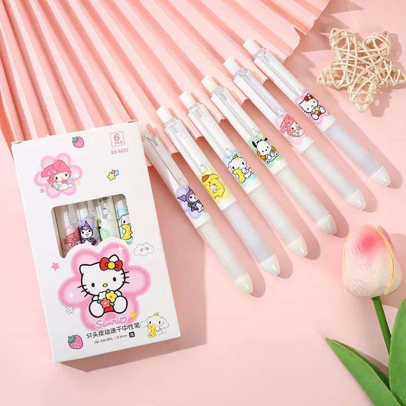 

6pcs/box Creative Stitch Press Gel Pens For Writing Cute 0.5mm Black Ink Signature Pens Cartoon Stationery Office School Supply