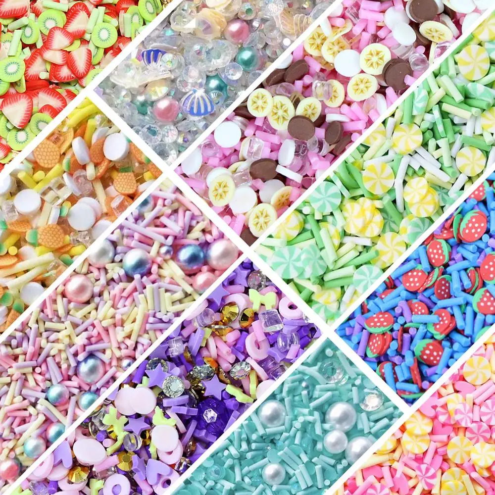 1Box Mixed Fruit Crystal Pearl Polymer Hot Clay Sprinkles for DIY Crafts Tiny Cute Plastic klei Accessories Slime Filling 150ML