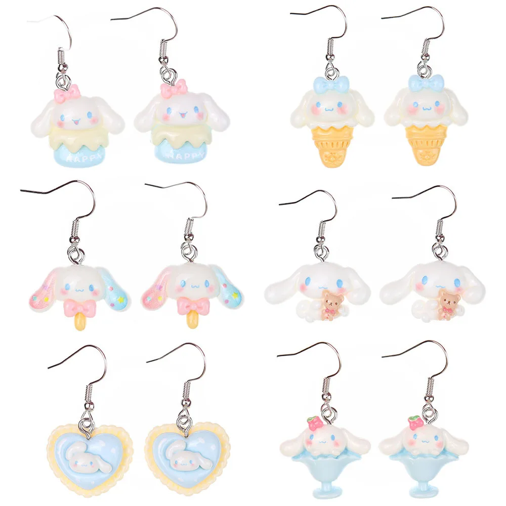 6Pair/set Sanrio Cinnamoroll Earrings Cartoon Hello Kitty Kuromi My Melody Ear Pendants Anime Girl Kawaii Earrings Kids Gifts