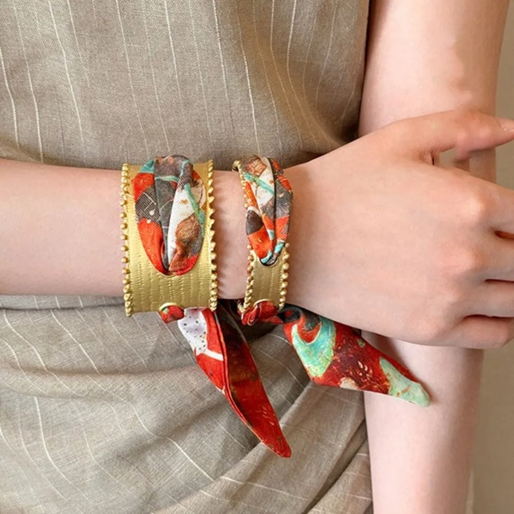 Hand Ring Scarf Opening Bangles Jewelry Accessories Lace Up Handkerchief Bracelets Smudge Hollow Bohemian Bangles Women