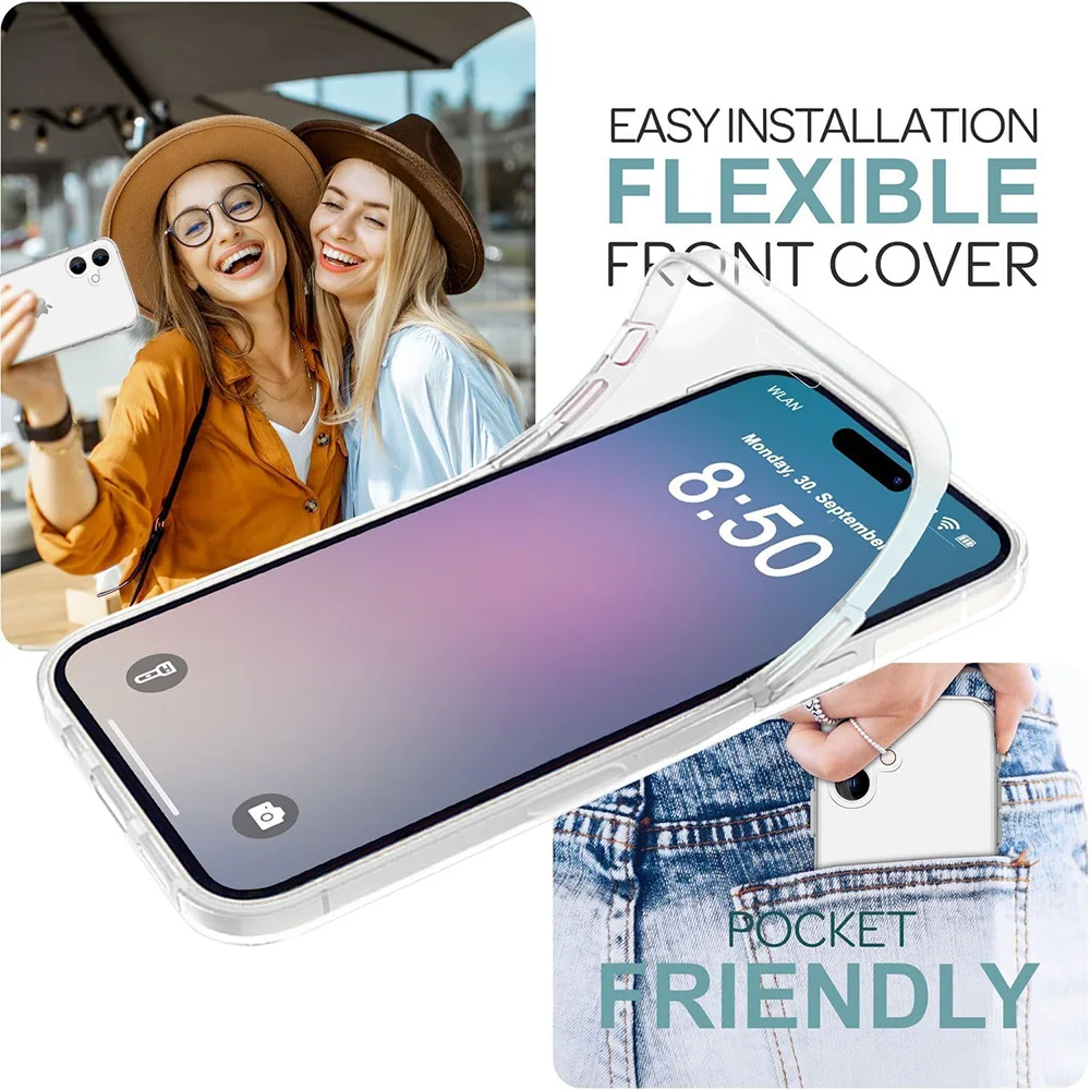 360 غطاء كامل للجسم مقاوم للصدمات آيفون 16E 16 15 14 13 12 11 برو ماكس بلس غطاء صلب صغير شفاف من السيليكون غلاف ناعم