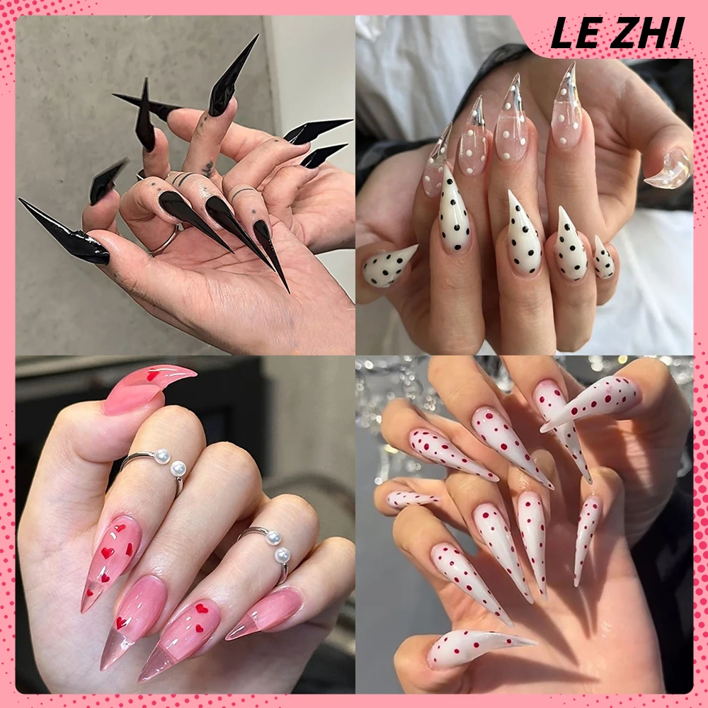 

10Pcs Spice Girl Long Beast Claws Dragon Shaped Claws Handmade Fake Nails Colorful Wave Point Diamond Gradation Press On Nails