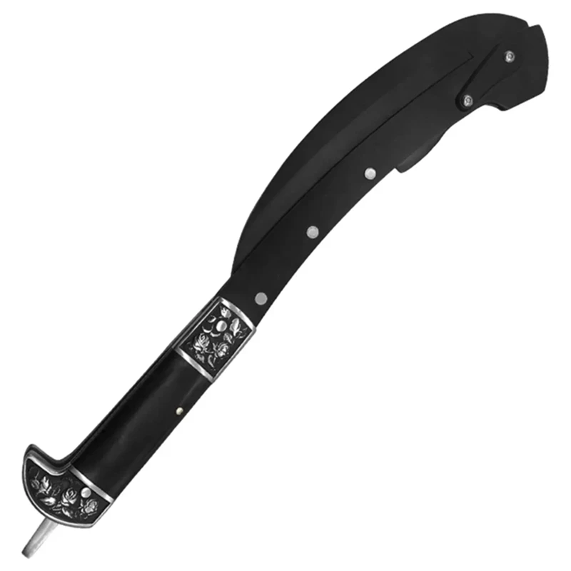 シラミ-ステンレス鋼の刃と鞘を備えた黒い折りたたみ鎌、農業の芝刈りに適しています
