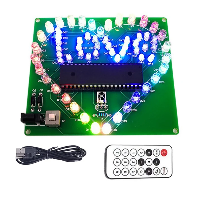 

DIY Electronic Kit Colorful LED Flash Love Heart DIY Remote Control Soldering Project Kit Valentine's Gift