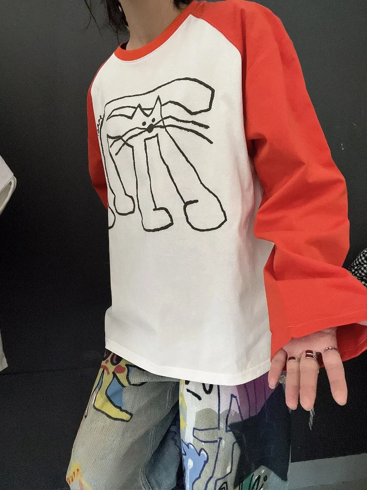 Long Sleeve Shoulder Insert T-Shirt Unisex Harajuku Style Student Top Design Sensation Sleeveless  Sketch Sketch Small Aud...