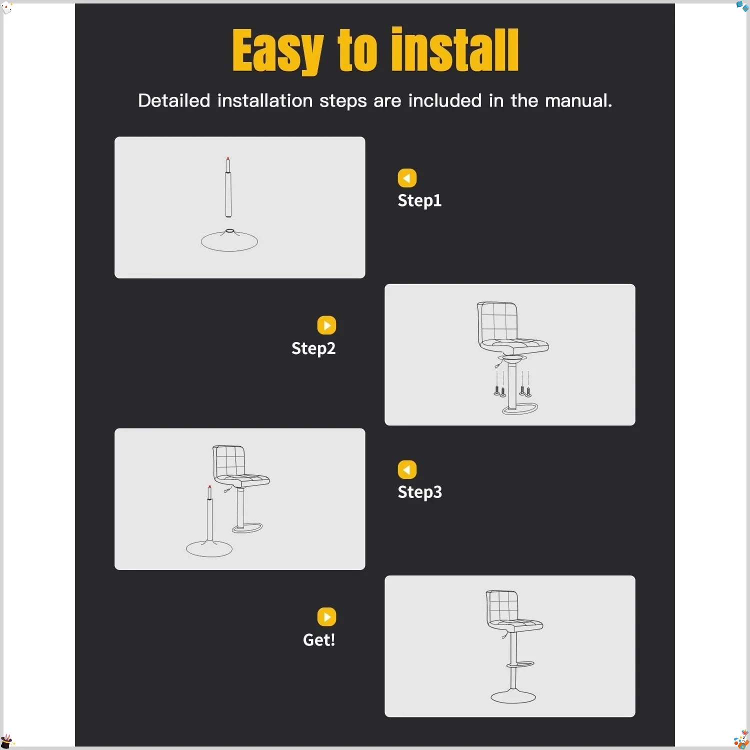 طقم مقاعد بار دوارة حديث مكون من قطعتين | ارتفاع عداد هيدروليكي قابل للتعديل من جلد البولي يوريثان لبار المطبخ المنزلي #6