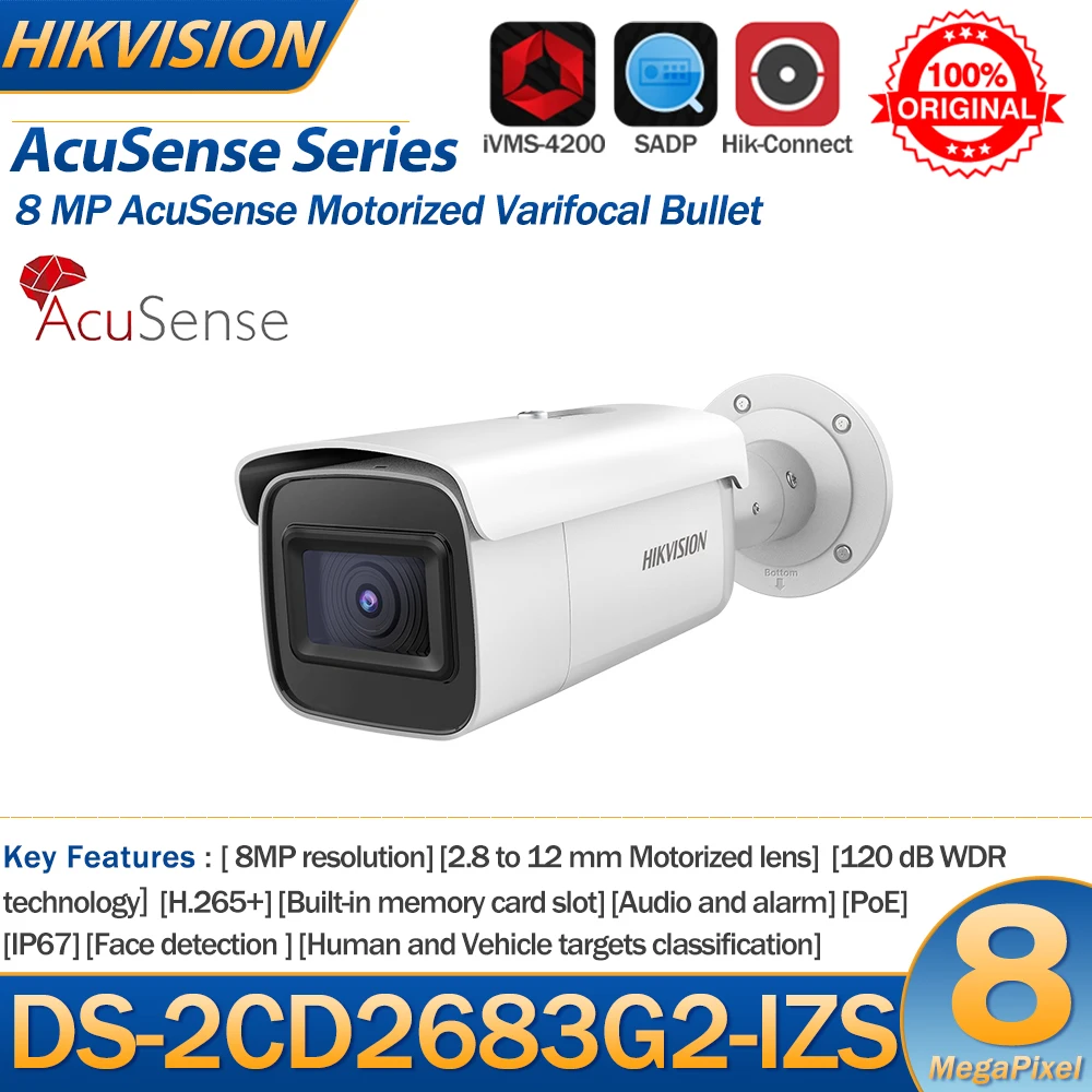 

HIkvision 8MP IP Camera DS-2CD2683G2-IZS 4K Bullet AcuSense 4X Motorized Zoom 2.8 to 12MM 60M IR Audio Alarm Surveillance Video