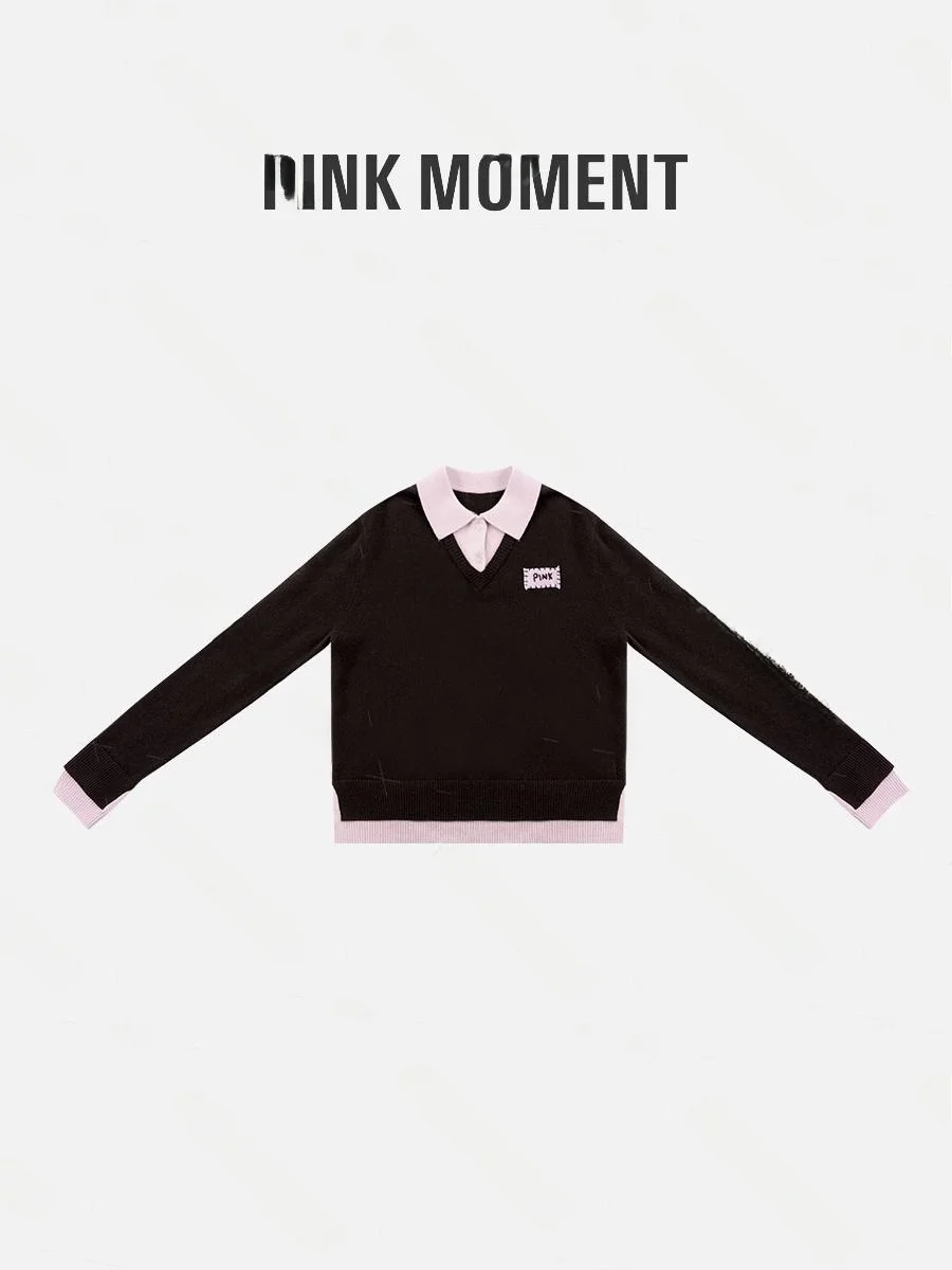 

Весенняя новинка: шерстяной вязаный топ PM Wang Na Na в кофейном цвете с вышивкой, контрастными вставками, имитация двухслойного дизайна, мягкий хлопок и шерсть...