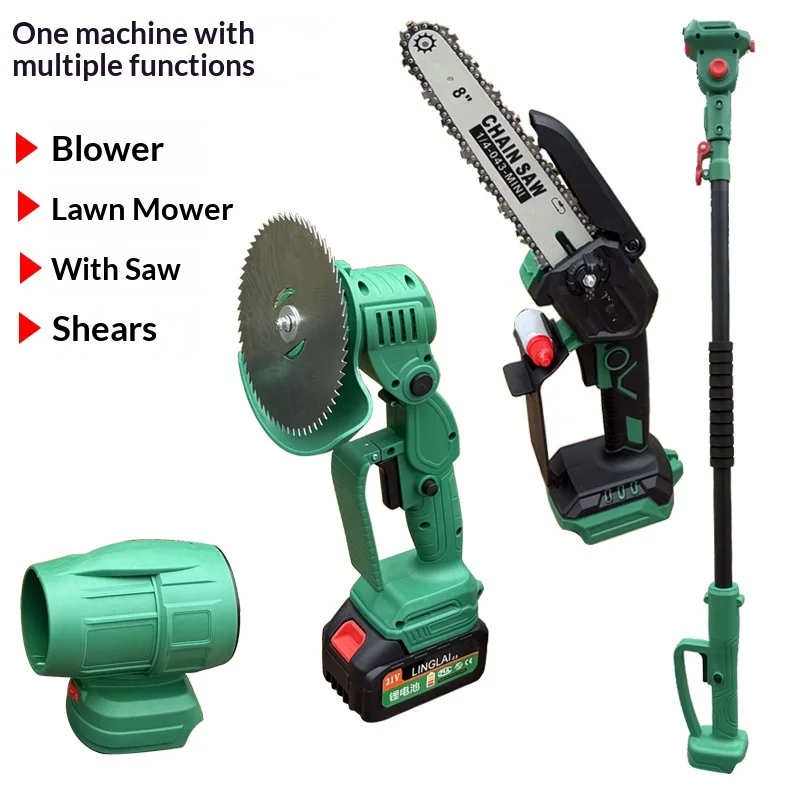 8-Inch Electric High Branch Saw, Hedge Cutter, Lawn Mower, Leaf Blower, 1.7m Telescopic Pole, Gardening Lawn Branch Pruning Tool