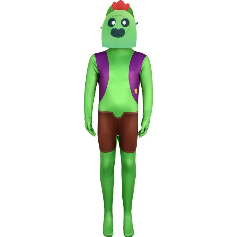 بدلة Brawl Star Game التنكرية باللون الأخضر، مجموعة كاملة من أغطية الرأس، بدلة لعب الأدوار للأطفال والكبار للجنسين في الهالوين