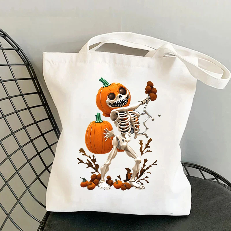 Sac en toile de conception de Aliments amusante, sac fourre-tout de stockage de voyage de grande capacité, respectueux de l'environnement, sac à provisions réutilisable, cadeau d'Halloween