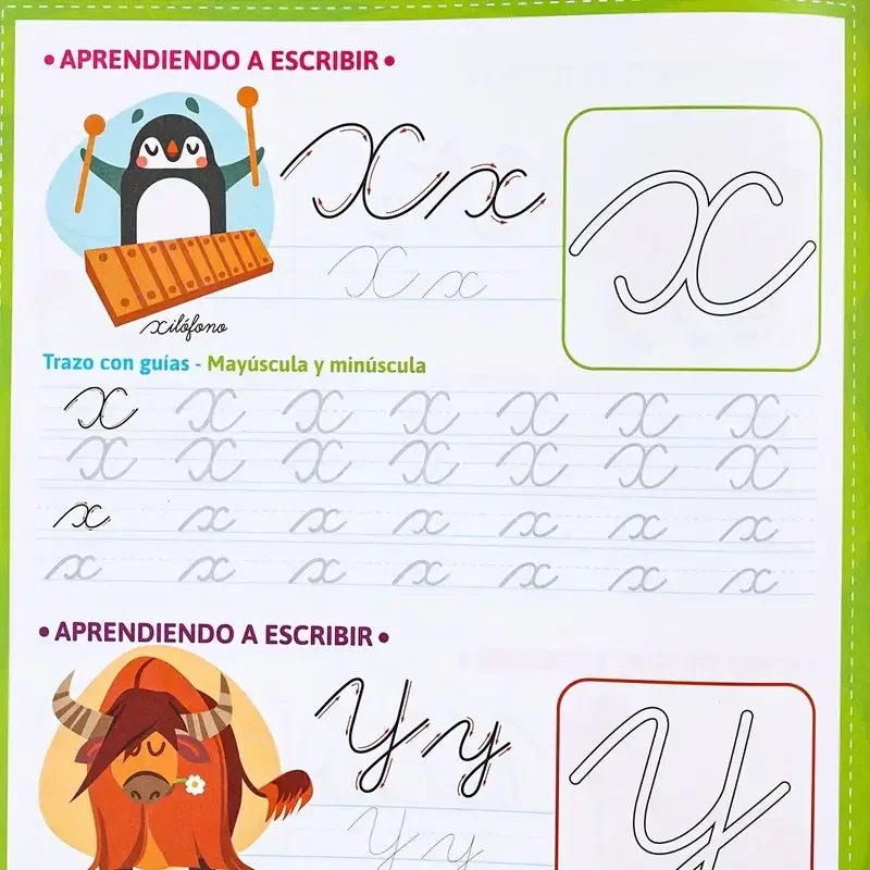 16 صفحة أبجدية ABC كلمات البصر مخطوطة ممارسة الكتابة اليدوية الخط الإسباني للأطفال والكبار